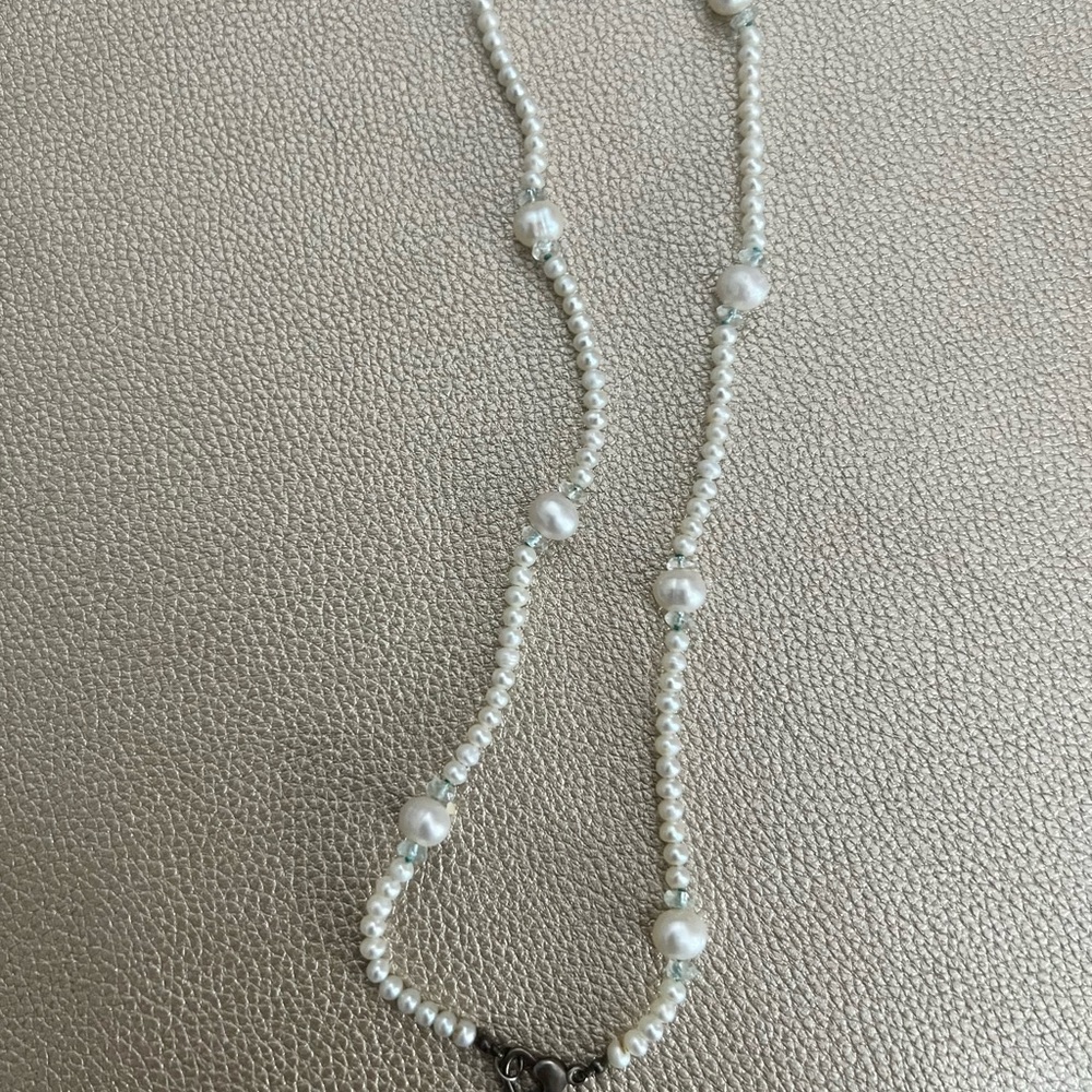 Elegant White Pearl Necklace with Silver Heart Clasp